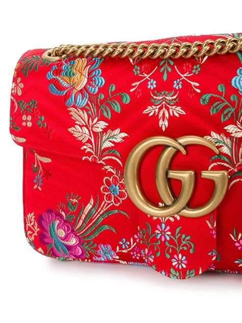 gucci red floral silk twill|gucci silk neck handbags.